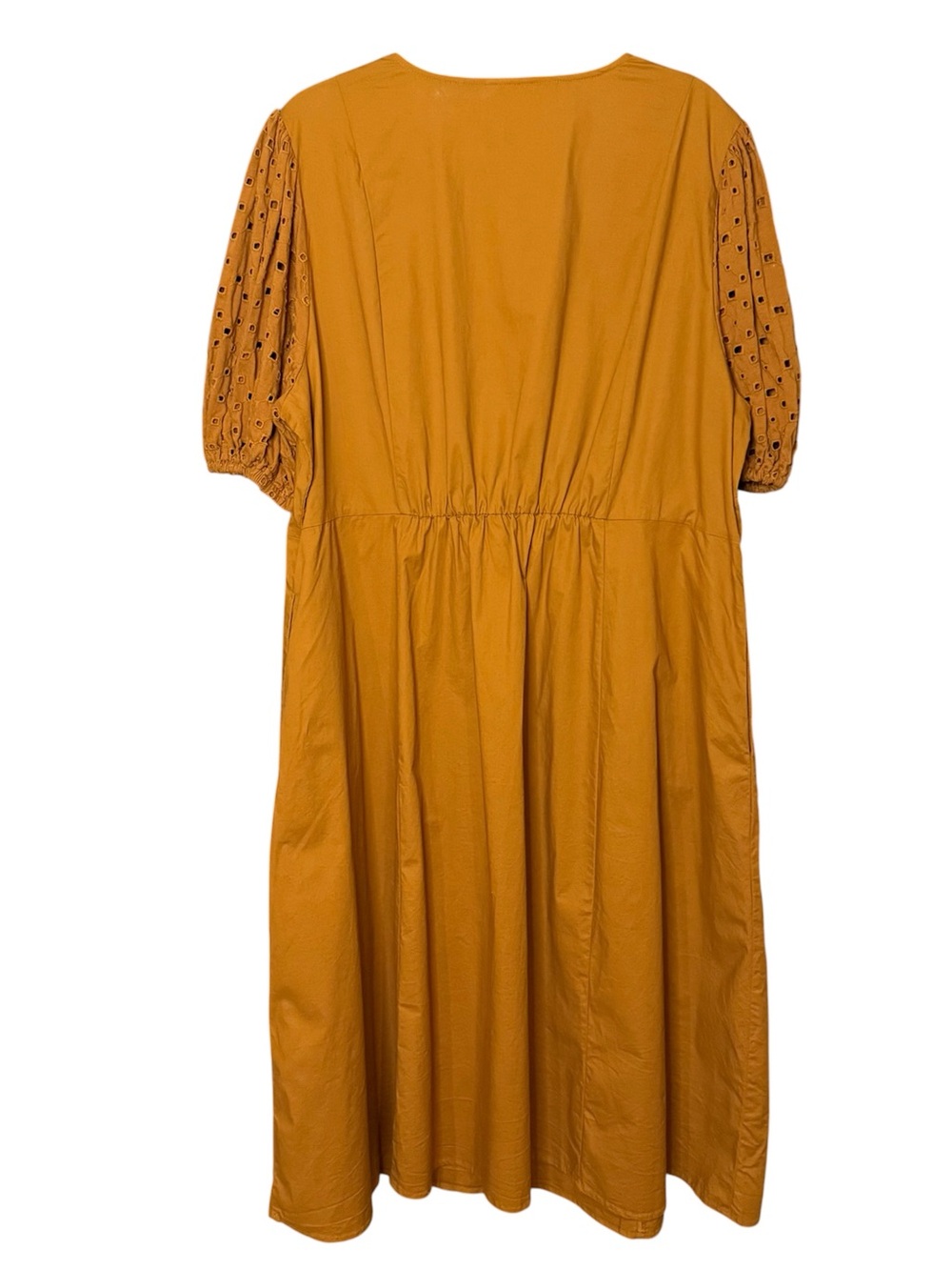 Ava & Viv Mustard Eyelet Puff-Sleeve V-Neck Midi Dress - Picture 5 of 7